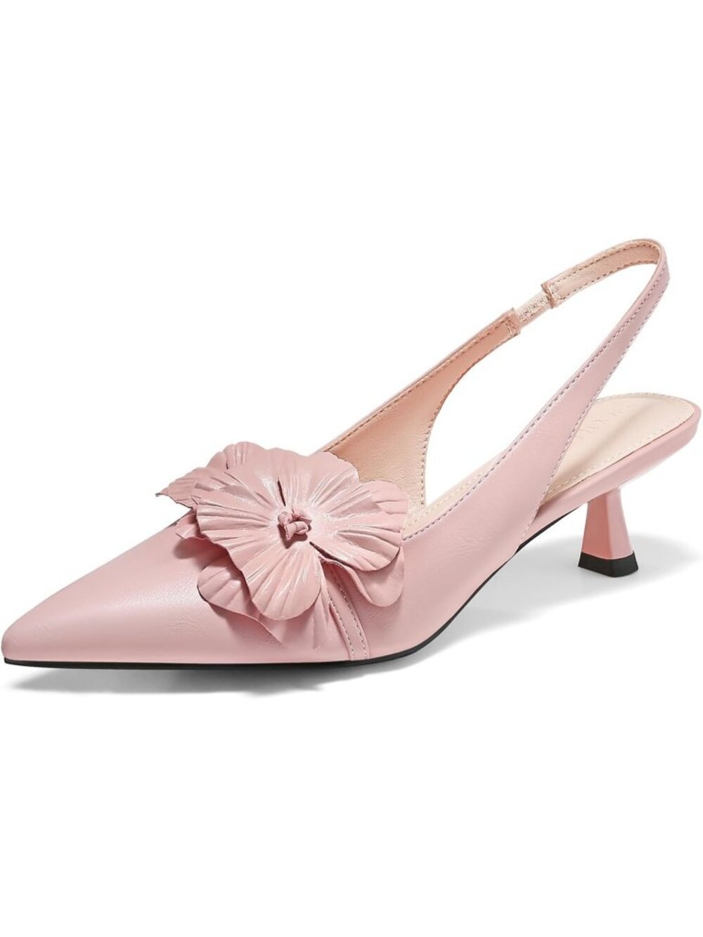 Women's Pink Slingback Kitten Heels Flower Closed Toe Pumps Party Dress Shoes